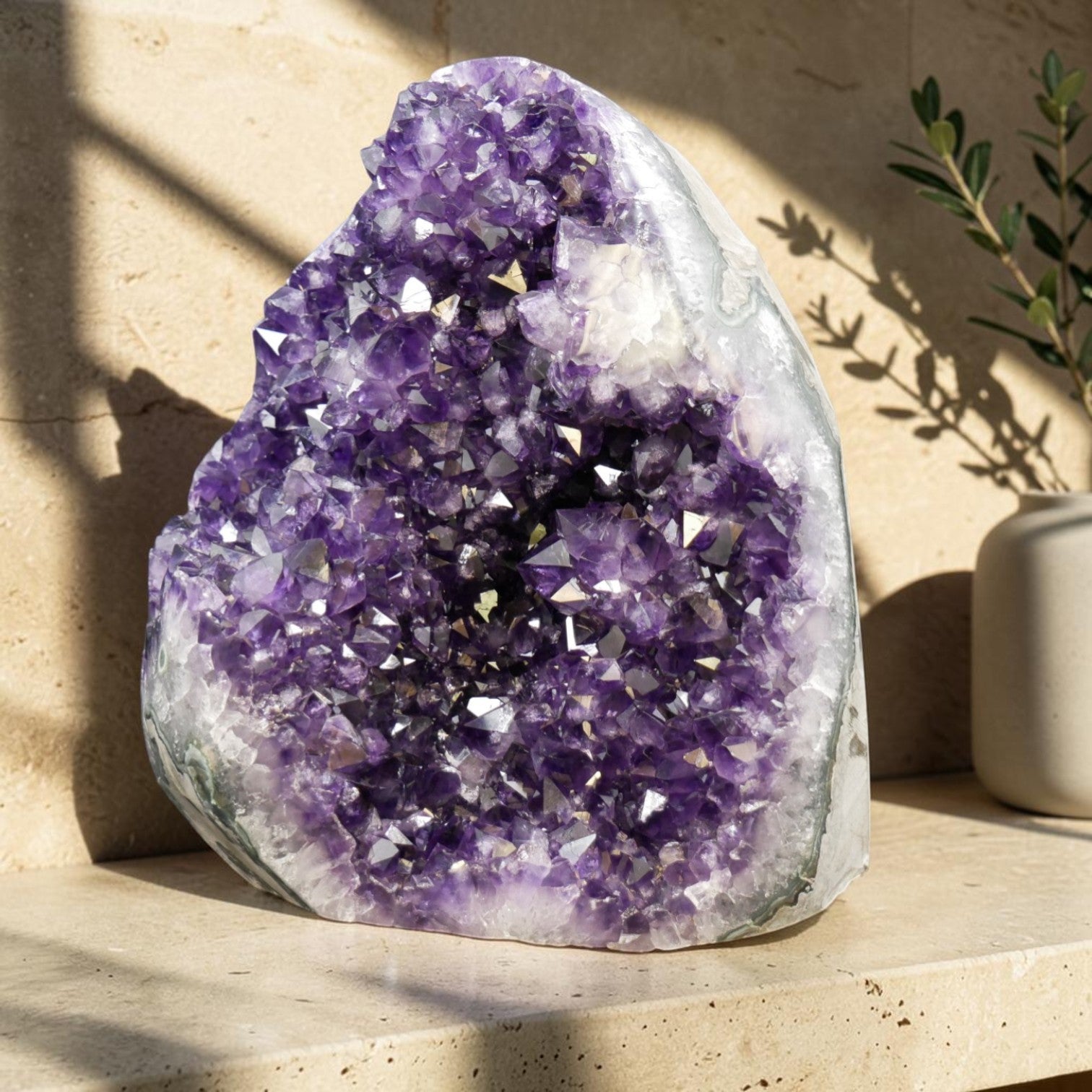 Vibrant Purple Amethyst Geode with Rare Green Agate from Artigas, Uruguay