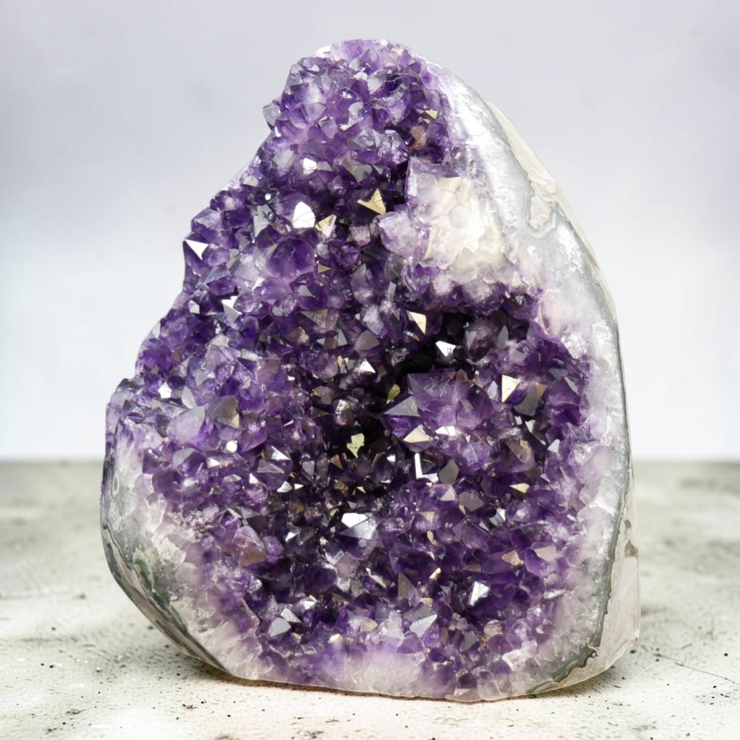 Vibrant Purple Amethyst Geode with Rare Green Agate from Artigas, Uruguay