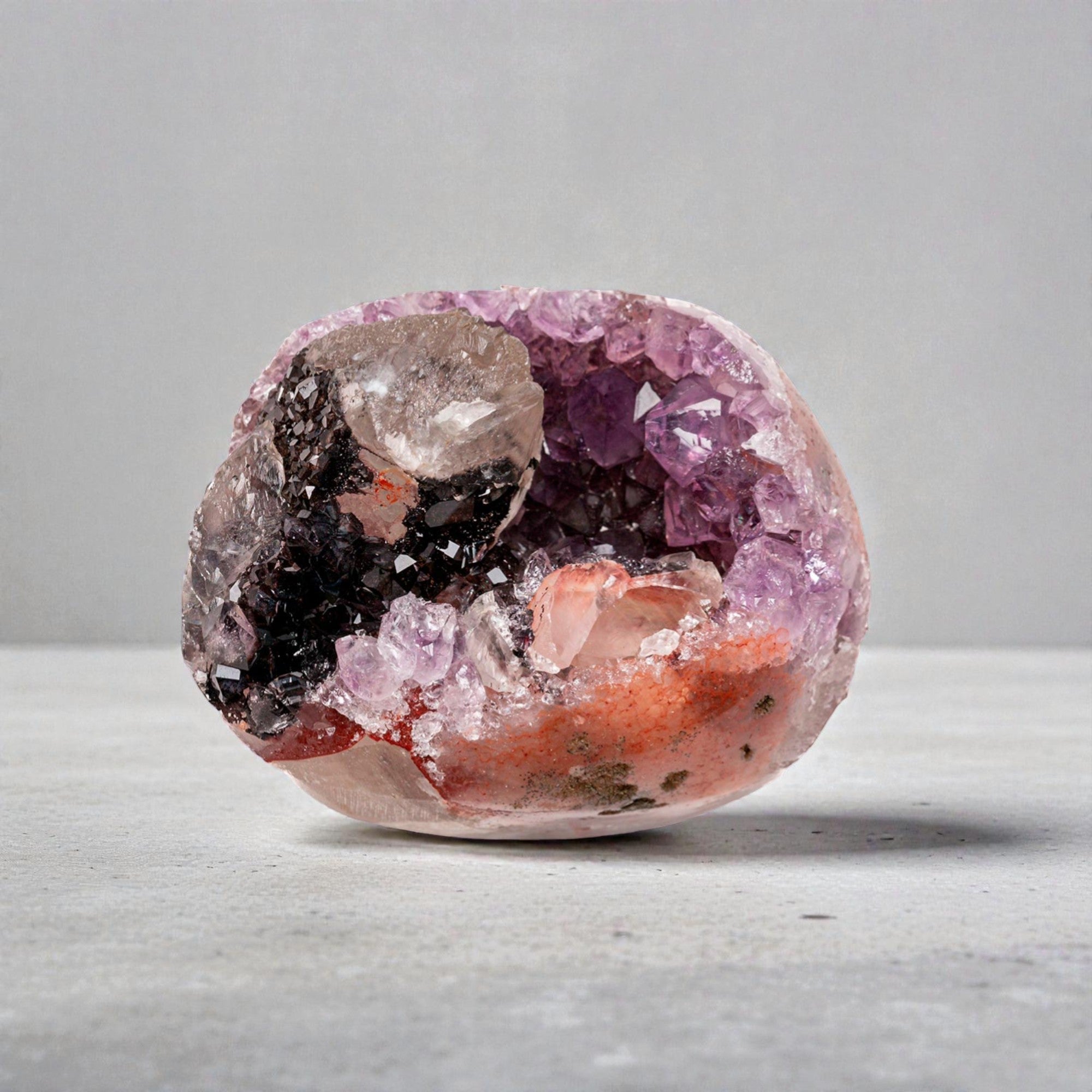 Mini Uruguayan Amethyst Geode – Polished Natural deep purple Crystal. hematite inclusion quartz.
