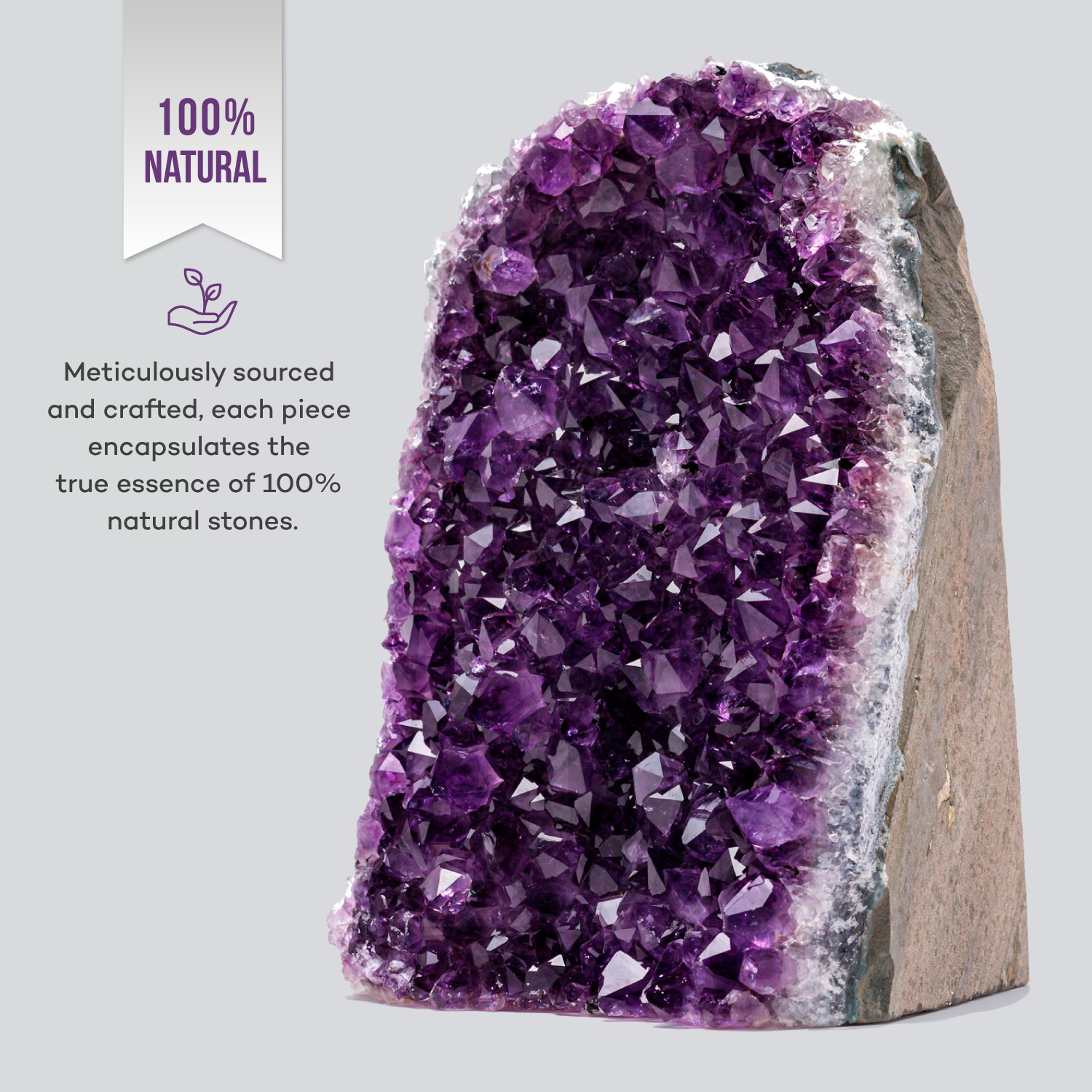Amethyst pruple crystal cluster self stand with quartz formations. geological feauters