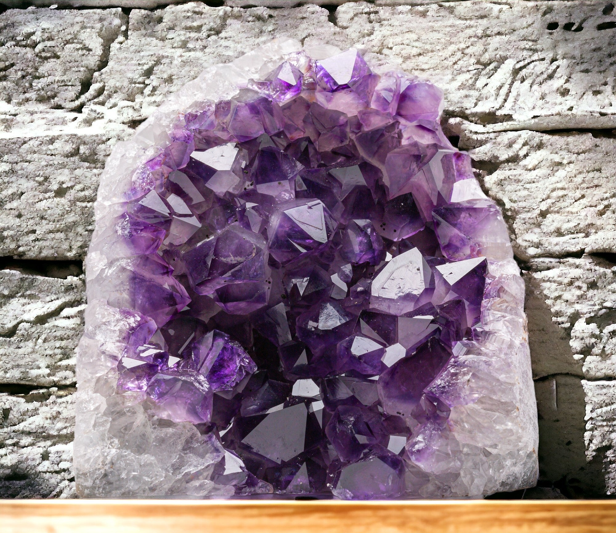 Deep purple Uruguayan amethyst cluster 1.5–2 lb, AAA quality crystal for luxury home décor, shelves, and calming mindful spaces.
