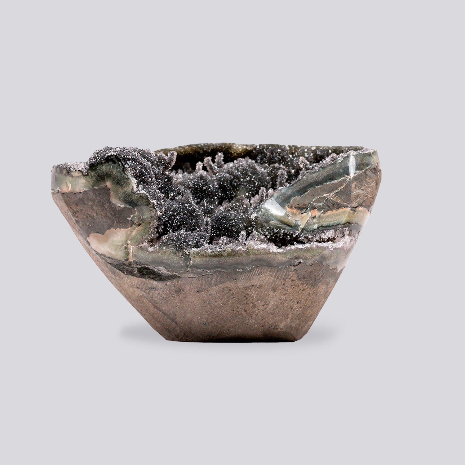 Mini druzy geode quartz with dark charcoal-grey crystal – 1.34 lb