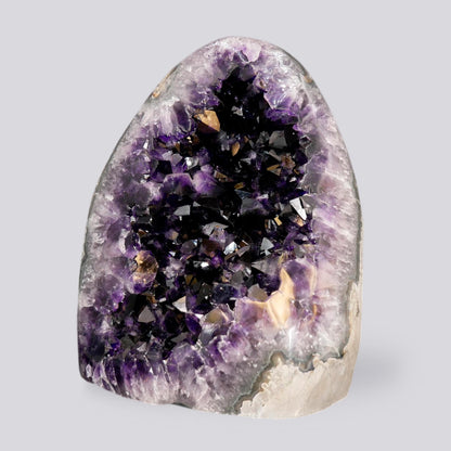 Large amethyst cathedral geode 21.80 lb, deep purple open crystal cluster with polished chalcedony exterior, unique formation from Artigas Uruguay, statement home decor piece