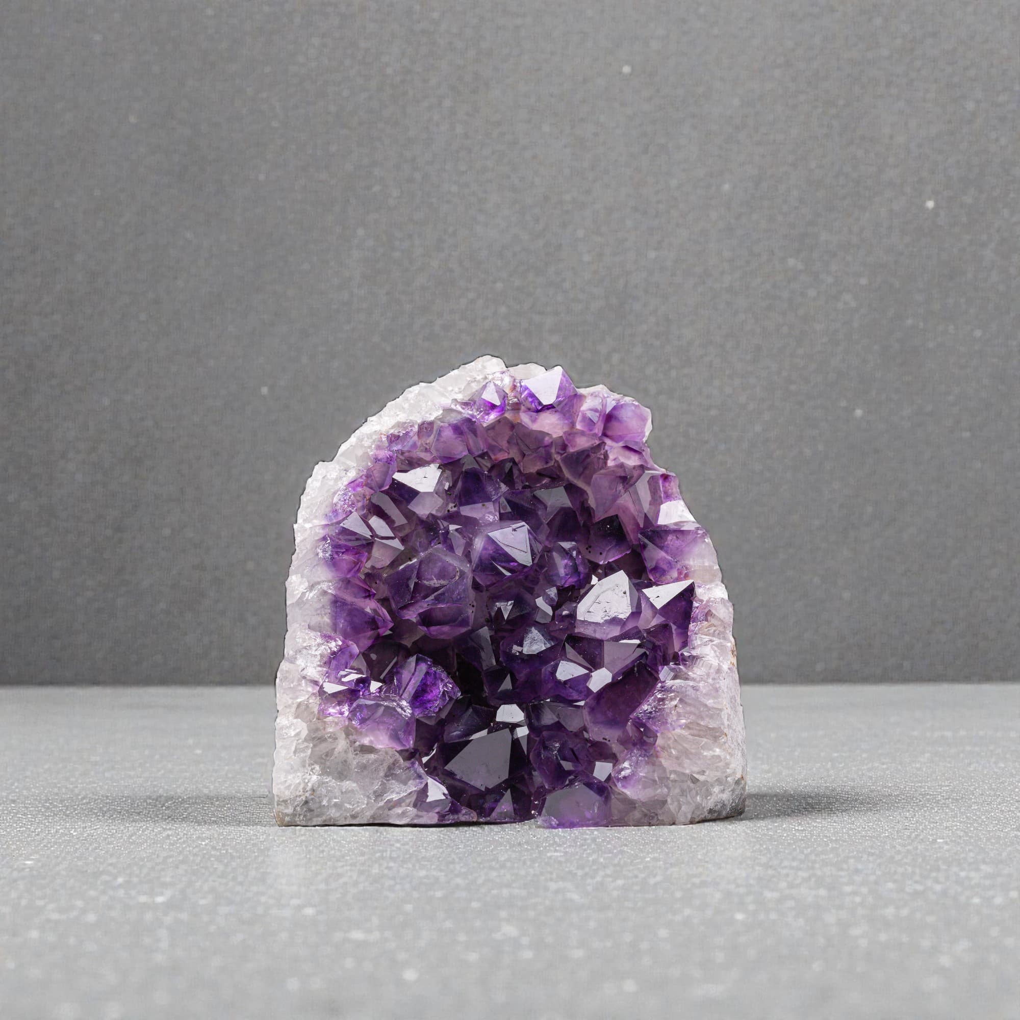 Premium 1.5–2 lb amethyst cluster from Uruguay, 4–6 inch height, rich violet crystals and natural stone backing.