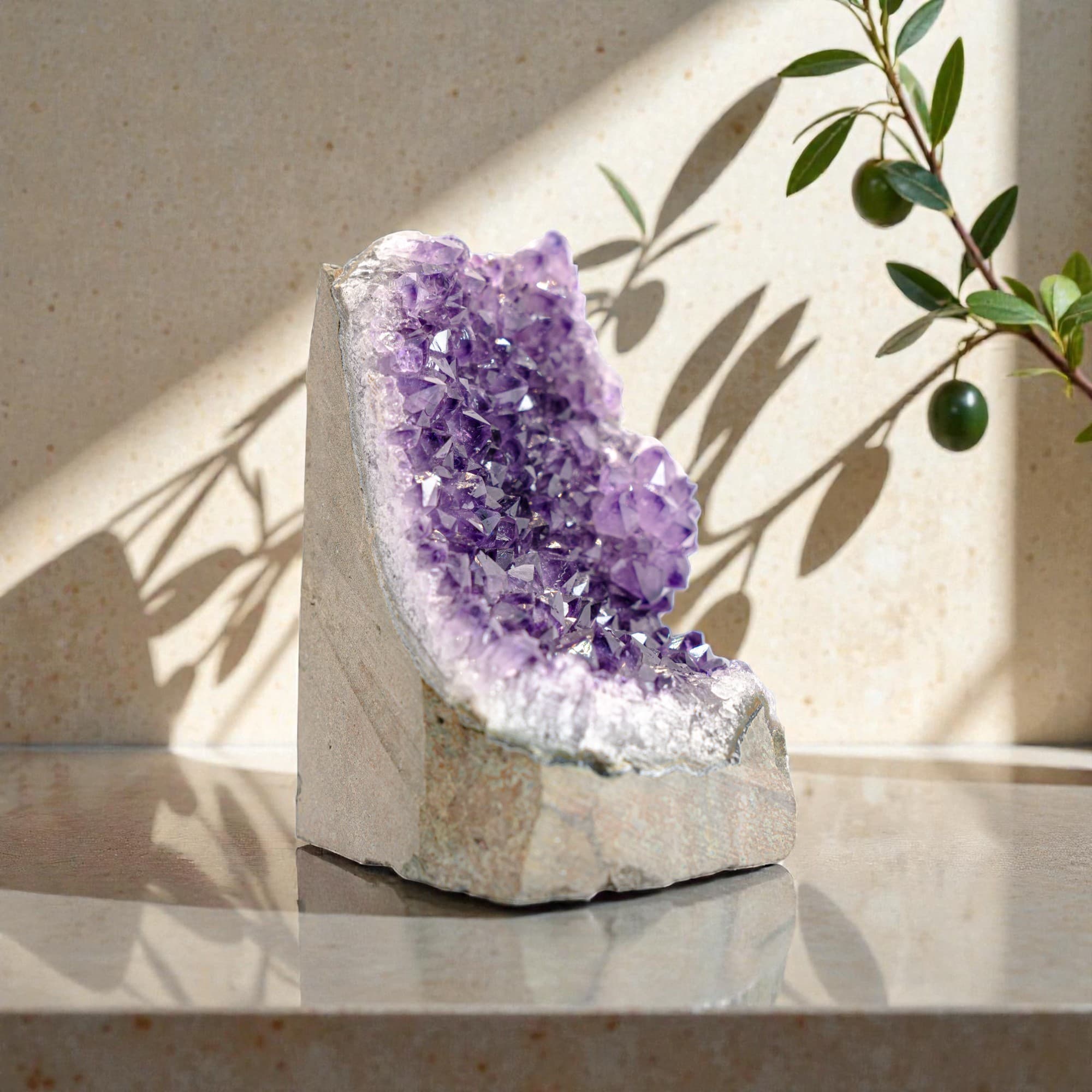Medium cut based amethyst crystal rock. Premium museum quality. Purple Rock.