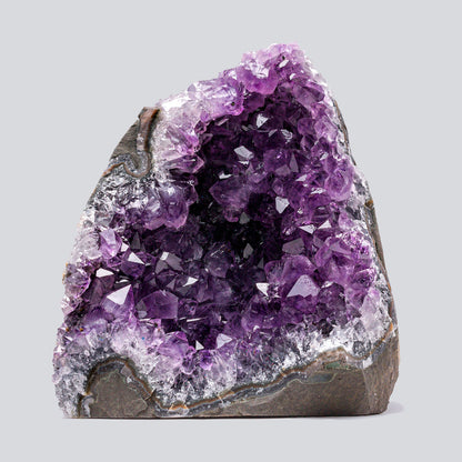 Deep purple Uruguayan amethyst cluster 0.5–1 lb, AAA quality crystal ideal for luxury home décor, shelves and small altars.