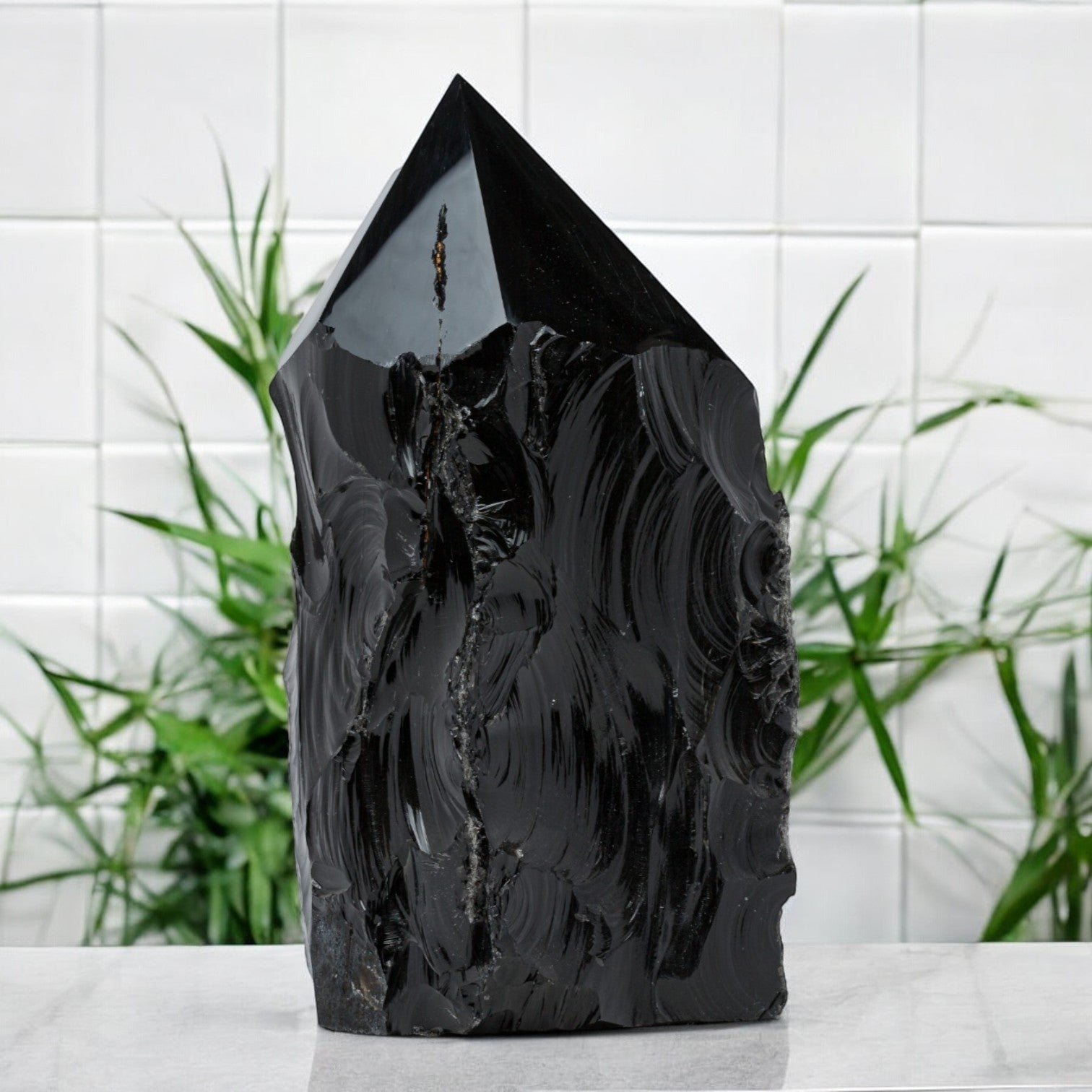 Luxury Extra Large Black Obsidian Crystal Point – 22.43 lb, 13" High, 5.5" Length, 5.5" Width – Stunning Natural Gemstone for Unique Home Decor & Memorable Gifting