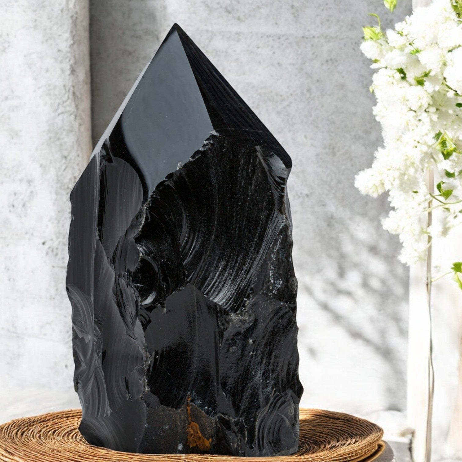 Luxury Extra Large Black Obsidian Crystal Point – 22.43 lb, 13" High, 5.5" Length, 5.5" Width – Stunning Natural Gemstone for Unique Home Decor & Memorable Gifting