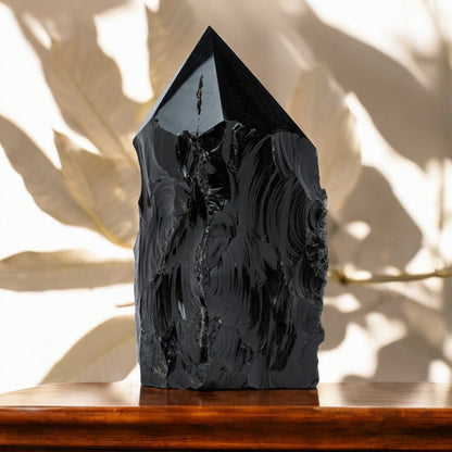 Luxury Extra Large Black Obsidian Crystal Point – 22.43 lb, 13" High, 5.5" Length, 5.5" Width – Stunning Natural Gemstone for Unique Home Decor & Memorable Gifting