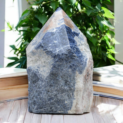 Luxury Extra Large Sodalite Crystal Point – 26.47 lb, 12" High, 6.5" Length, 5" Width – Stunning Natural Gemstone for Unique Home Decor & Memorable Gifting