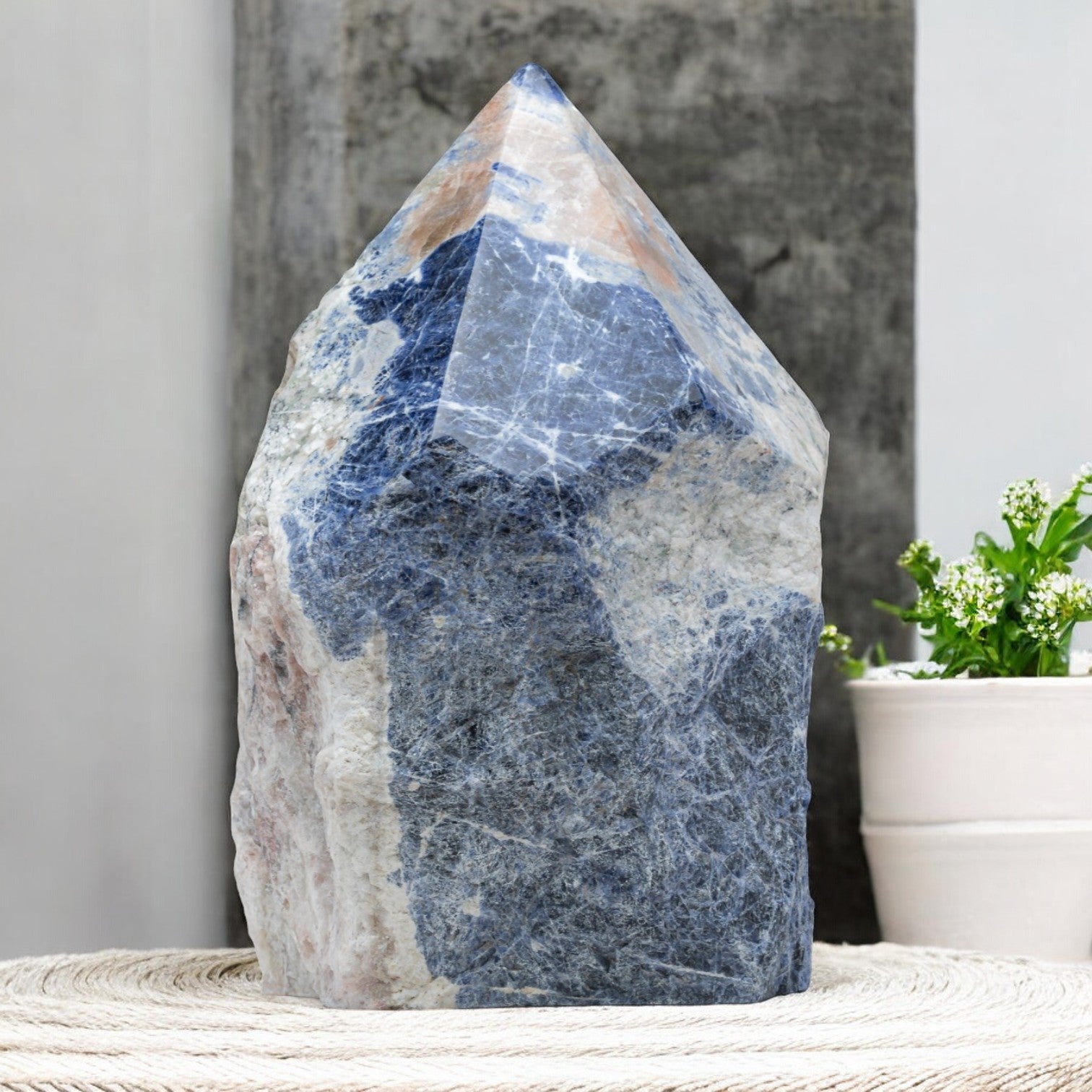 Luxury Extra Large Sodalite Crystal Point – 26.47 lb, 12" High, 6.5" Length, 5" Width – Stunning Natural Gemstone for Unique Home Decor & Memorable Gifting