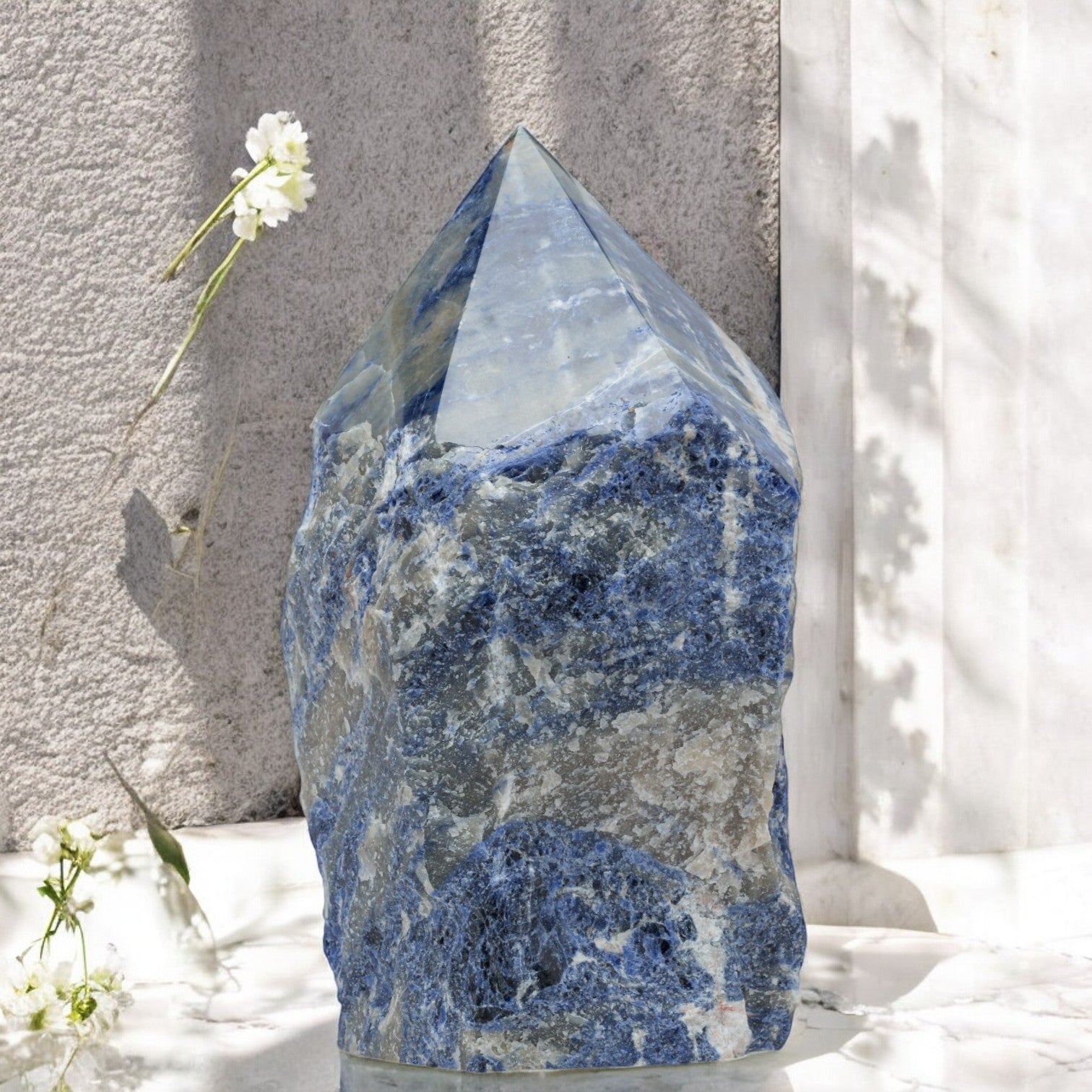 Luxury Extra Large Sodalite Crystal Point – 30.92 lb, 13.5" High, 6" Length, 6 Width – Stunning Natural Gemstone for Unique Home Decor & Memorable Gifting