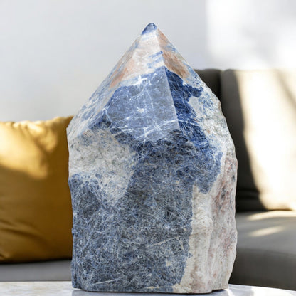 Luxury Extra Large Sodalite Crystal Point – 26.47 lb, 12" High, 6.5" Length, 5" Width – Stunning Natural Gemstone for Unique Home Decor & Memorable Gifting